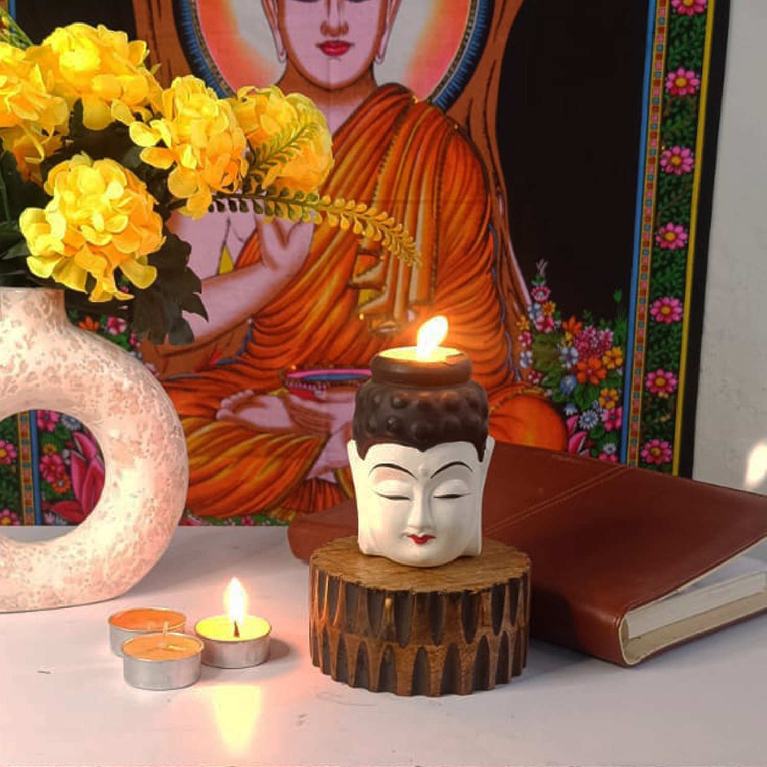 White Buddha tealight Candle Holder - Image 4