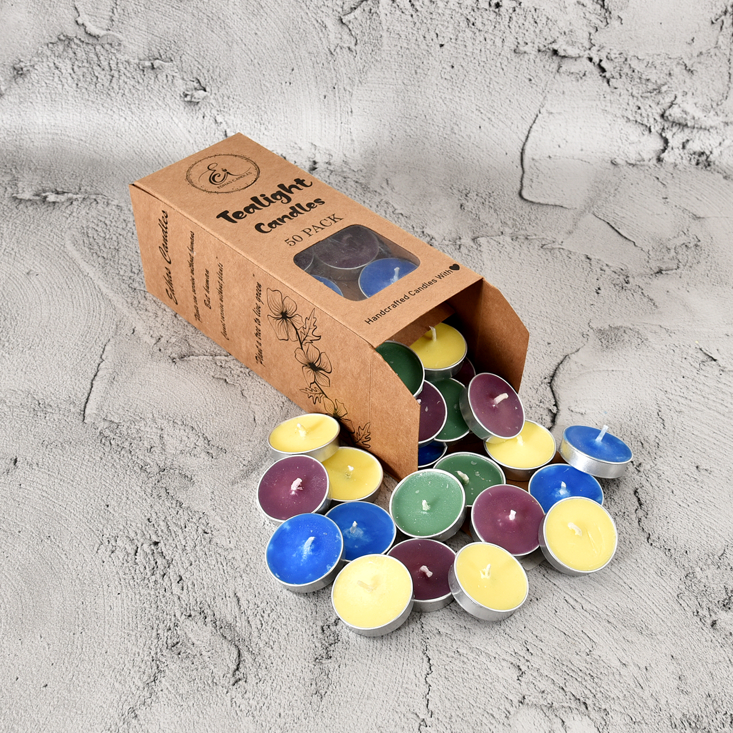 Edhas 50-Pack Vibrant Colored Tealight Candles – Multicolor Glow in Aluminum Cups - Image 6