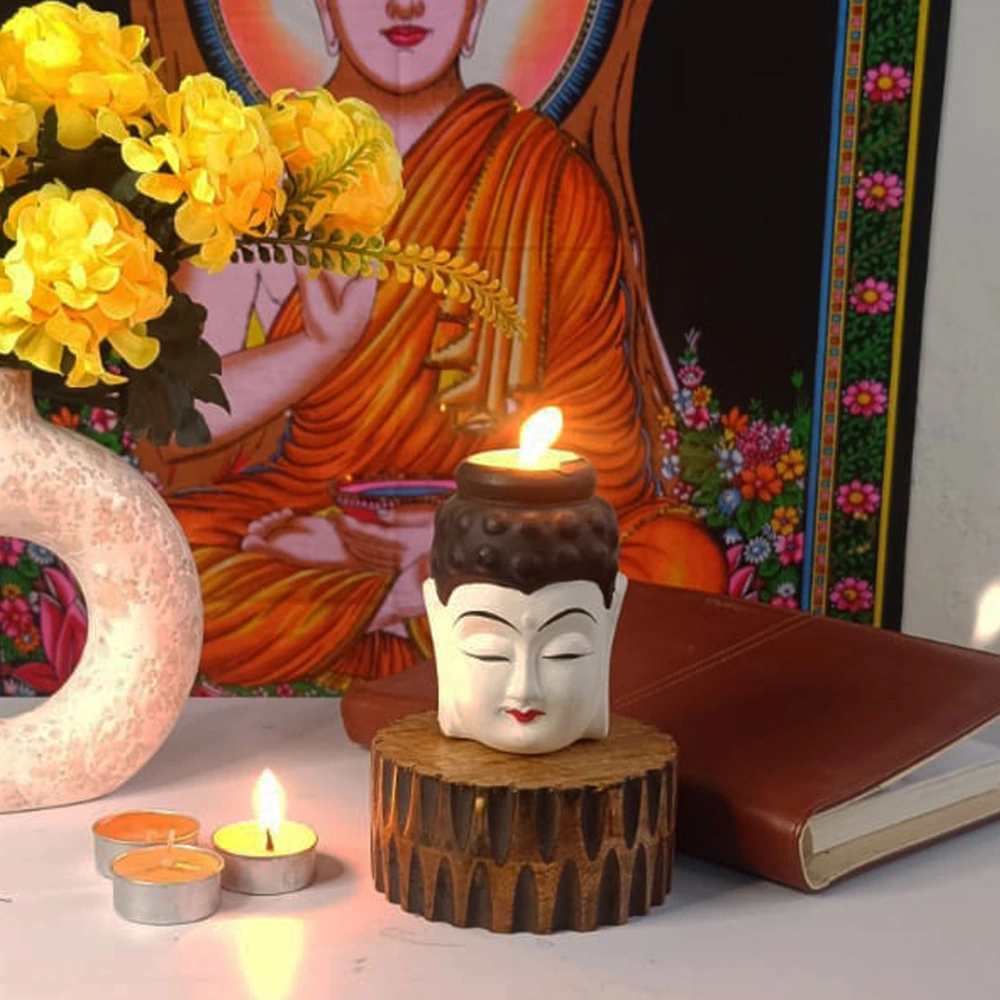 White Buddha tealight Candle Holder
