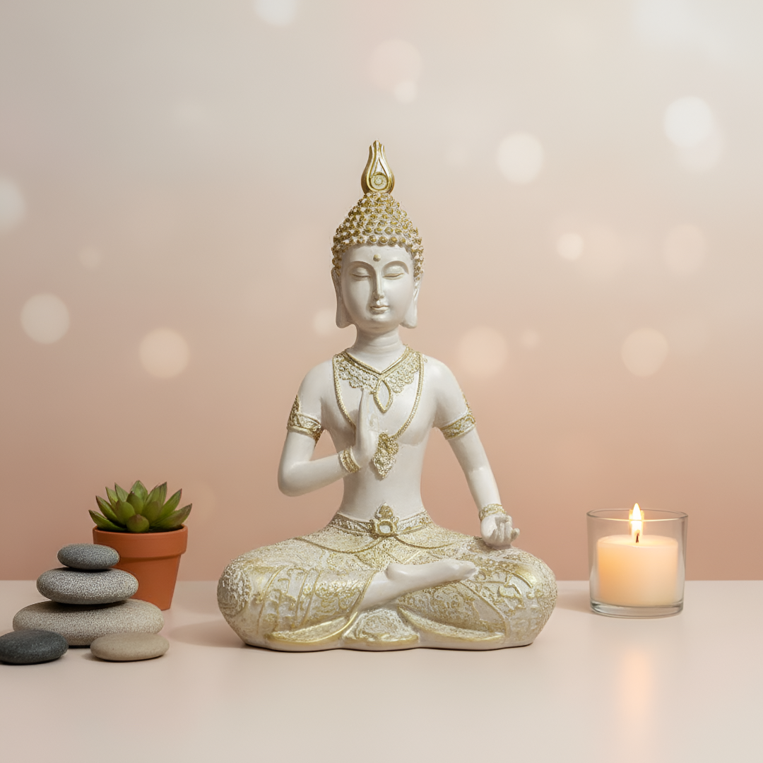 Royal White & Gold Buddha Statue