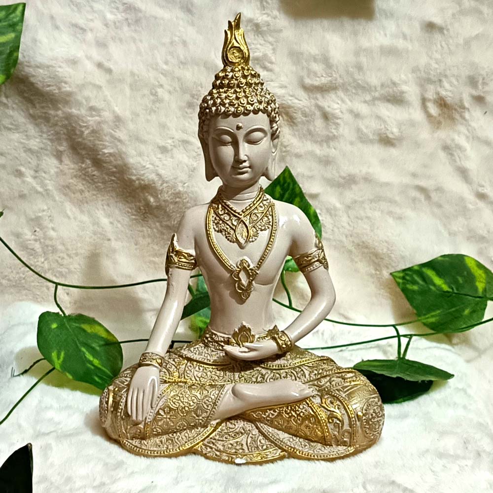 Royal White & Gold Buddha Statue - Image 3